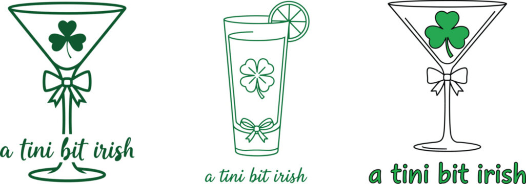 A Tini Bit Irish Funny St. Patrick's Day Martini Glass Vector