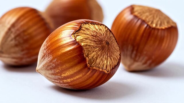 Hazelnuts on white surface