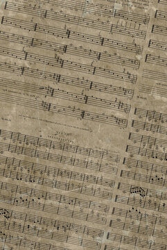 Vintage Musical Notes Background with Antique Sheet Music Texture, Aged Paper, Distressed Grunge Overlay, Classical Manuscript Pattern, Retro Music Score Design for Posters, Album Covers and Creative 