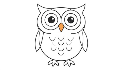 Fototapeta premium Adorable cartoon owl illustration with large eyes and orange beak standing alone