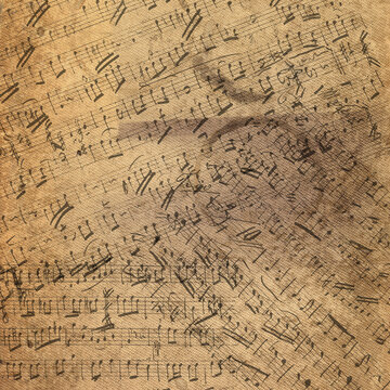 Vintage Musical Notes Background with Antique Sheet Music Texture, Aged Paper, Distressed Grunge Overlay, Classical Manuscript Pattern, Retro Music Score Design for Posters, Album Covers and Creative 