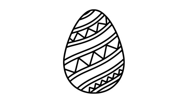 Easter egg outline vector, black and white line art, minimal modern icon, geometric decorative stripes, isolated on white background, editable stroke, scalable SVG, clean design for print and web