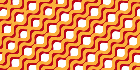 Chinese Wave Seamless Pattern. Vector Red and Gold Japanese Texture. Oriental Circle Geometric Bg Design