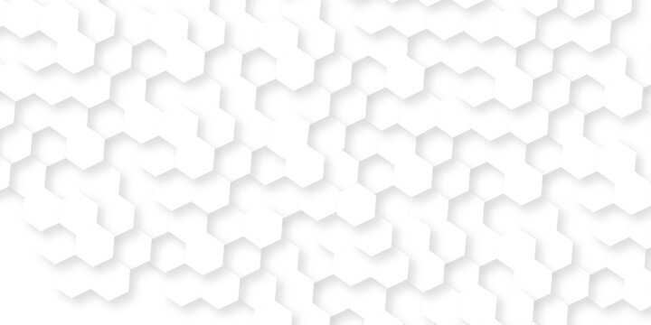 Abstract white hexagon grid presentation surface mosaic tiles. minimal tech bee website science element grid overlay. white hexagon futuristic technology geometric texture background.