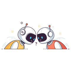 Fototapeta premium Two cute robots facing each other with question mark