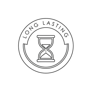 Long lasting hourglass stamp vector icon for product durability and time quality
