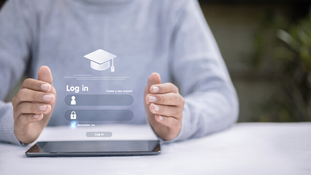 Secure login for online education and E-learning platform on digital tablet