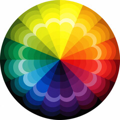 Fototapeta premium Symmetrical circular color wheel with gradient petals, abstract color theory palette for graphic design and education