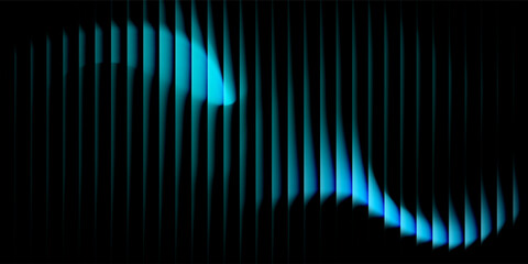 abstract simple in the form of a row of glowing vertical lines on a pitch black background. The light is blue © Faisol