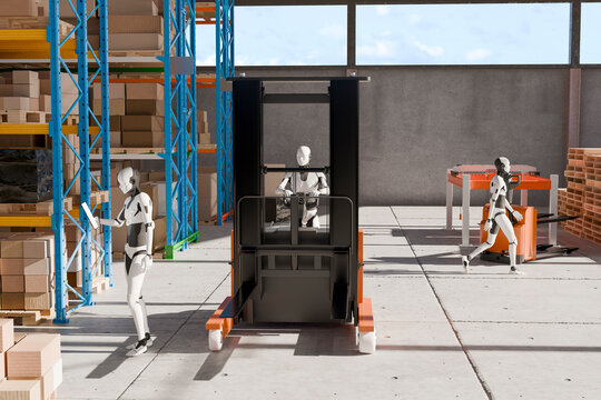3D Automation Warehouse Control, robots guide pallet transport