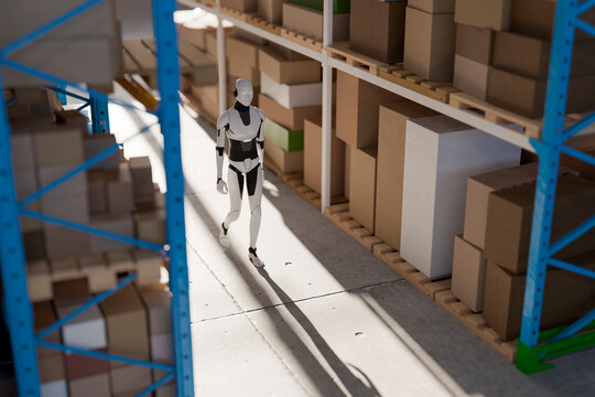 3D Robot Storage Overview, warehouse grid and carton shadows
