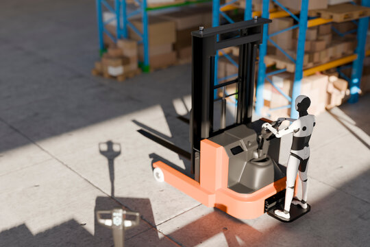 3D Robot Warehouse Patrol, automation walks between boxes