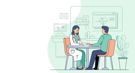 Medical consultation illustration doctor patient meeting healthcare clinic appointment