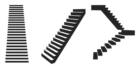 Collection of Black Staircase Silhouettes on White Background