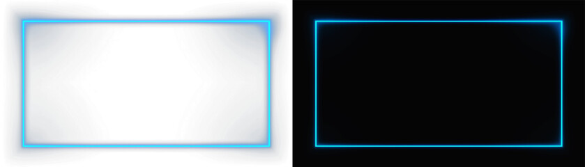 Neon Blue Glowing Frame with Transparent Background overlay glowing blue neon rectangular frame with a soft light  © Alehandro