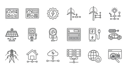 Fototapeta premium Energy and Smart Technology Line Icon Collection