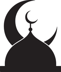 Silhouette of a mosque with crescent moon Vector,Mosque silhouette with crescent moon Symbol  © Babu