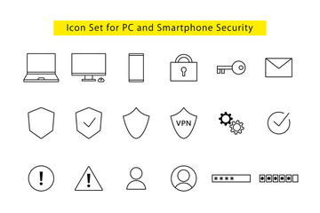 パソコンやスマホのセキュリティーに関するアイコンセット
