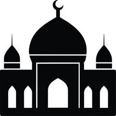 Silhouette of a mosque with crescent moon Vector,Mosque silhouette with crescent moon Symbol  © Babu