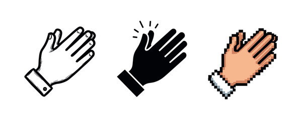 Obraz premium Diverse hand clapping: sketch, silhouette, pixel art styles