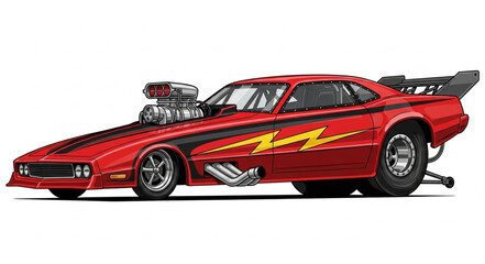 Red Drag Racing Muscle Car.