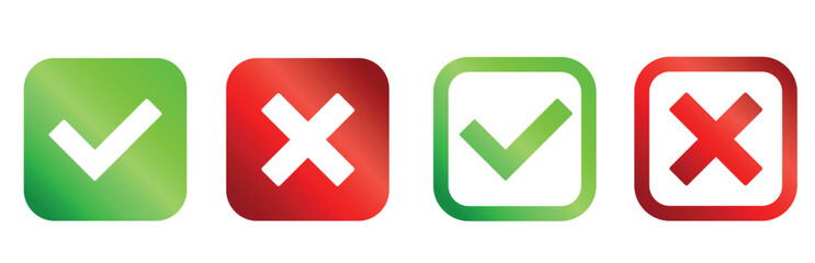 Obraz premium Green Checkmark and Red Cross Icons for Approval and Rejection