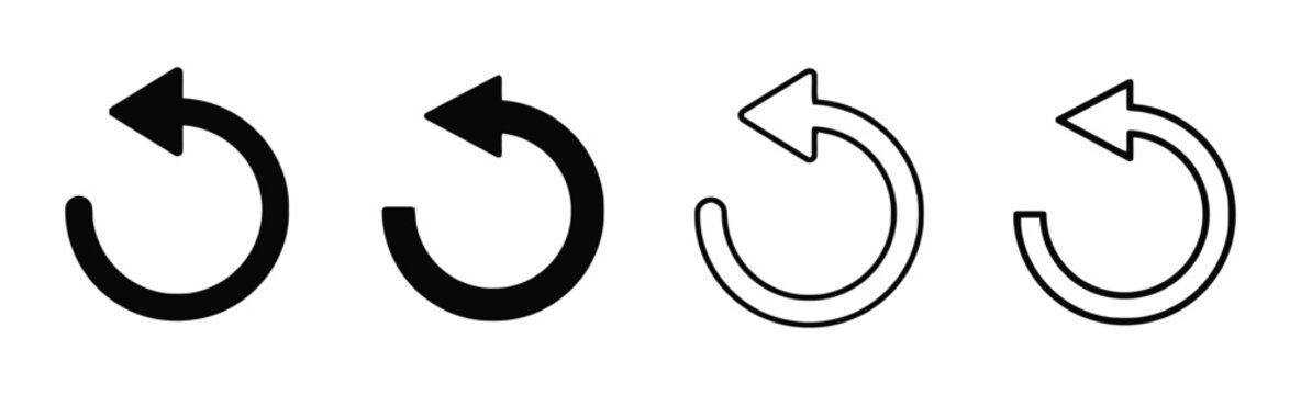 Collection of undo redo arrows simple icons set in black and white outline and filled styles