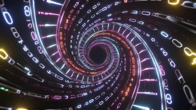 Genetic code strands forming vortex glowing trails seamless futuristic surreal ambience cascading softly glowing abstract unique style ultra realistic loop