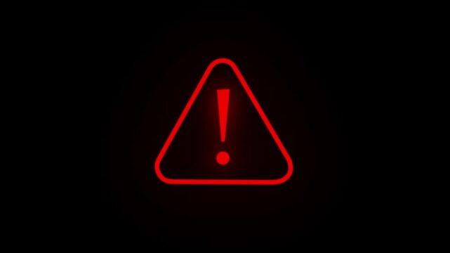Warning Sign with Exclamation Mark &ndash;  Red Alert  Triangle Icon Glowing Red Icon Black Background Risk Management Information Sign Attention Sign.