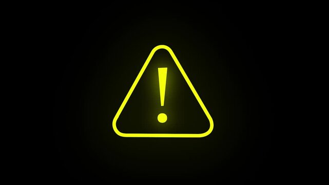 Warning Sign with Exclamation Mark &ndash;  Yellow Alert  Triangle Icon Glowing Yellow Icon Black Background Risk Management Information Sign Attention Sign.