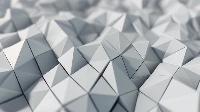 Geometric low poly white surfaces shifting rhythmic pulses seamless futuristic surreal ambience cascading softly glowing abstract unique style ultra realistic loop