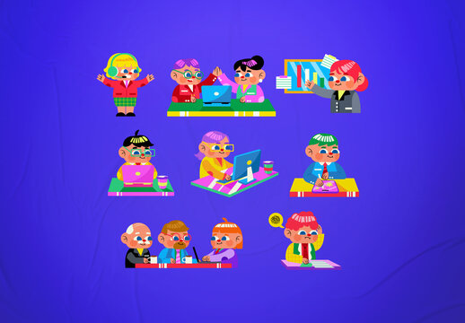 Blue Flat Design Office Worker Character Pack