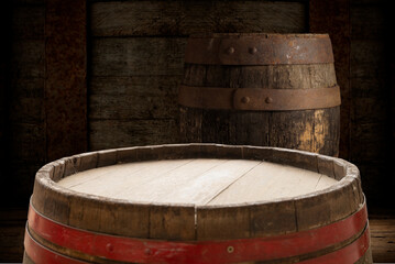 Barrel top on green screen with textured wood surface, centered composition for hero shot, crisp lighting and empty space for copy