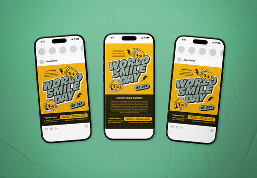 Yellow & Blue Bold Flat Design Smile Day Social Media