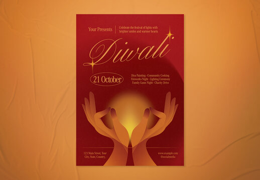 Red & Cream Gradient Diwali Flyer
