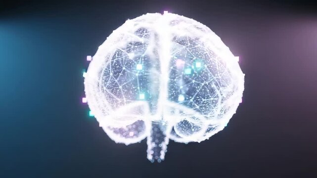 Futuristic digital brain illustration with glowing networks and colors  
