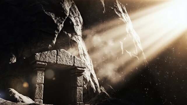 Holy Saturday: Mystical Divine Light Emanating from Empty Stone Tomb, Symbolizing Hope and Resurrection