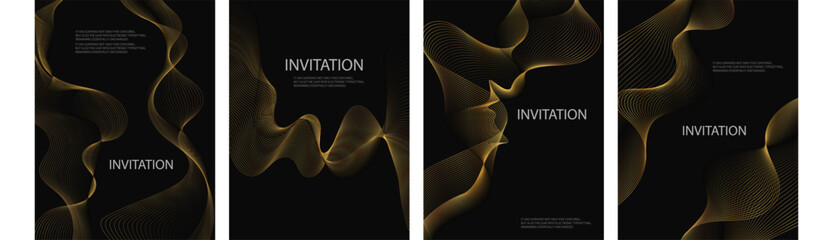 Premium Golden Luxury invitation Template card,  geometric wave gold line frame typography design. Elegant background for advertising, gala card, grand opening, party invitation, layout big set © RomanWhale studio
