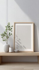 blank picture frame mockup on the shelf