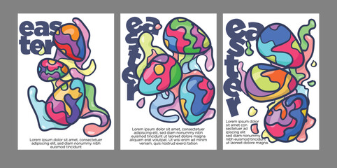 Spring Pastel Easter Egg Printable Art Set. Pastel Abstract Easter Eggs Print Set . print size easter poster in pastel color vector illustration.