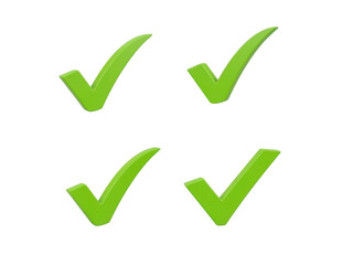 Four green check marks on a white background