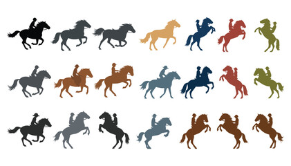 Obraz premium Silhouettes of horses and riders in various dynamic poses