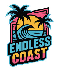 Endless Coast Retro Beach Sunset Typography Design