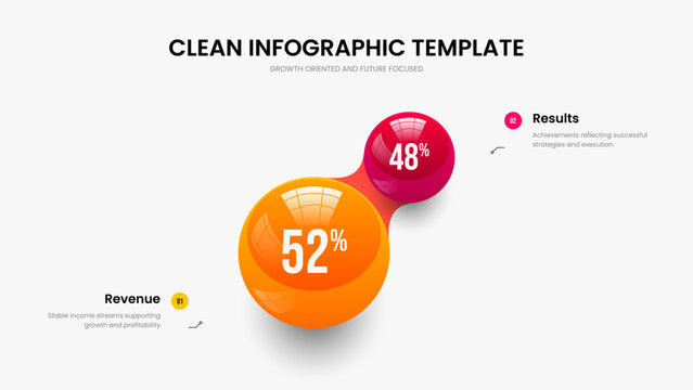 Simple Growth Two Step Chart Slide Template. Clean Planning 2 Option Graph Slideshow Design. Advertising Performance Frame Layout Vector Illustration.