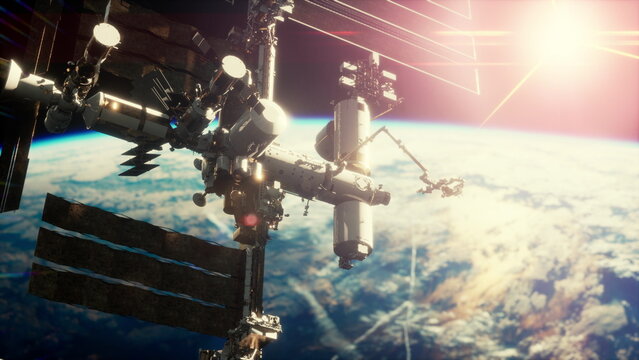 International Space Station in outer space over the planet Earth orbit. Elements of this image furnished by NASA.