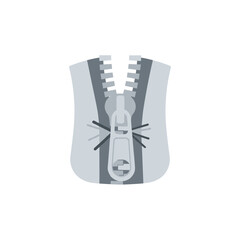 Illustration of a gray zipper stuck on a pouch, isolated on a white background, highlighting the mechanism and metallic texture