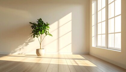 Obraz premium Lighting minimalist room with plant and sun