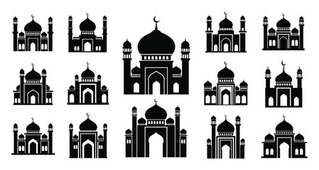 Collection of Islamic Mosque Silhouettes with Domes and Minarets © Tanvir