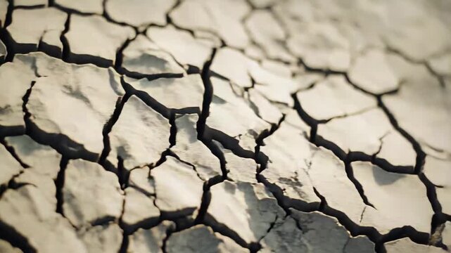 Cracked earth and parched soil from severe drought, close up texture showing desertification and land degradation, symbolizing water scarcity and climate change crisis