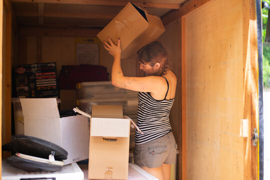 young woman moving house